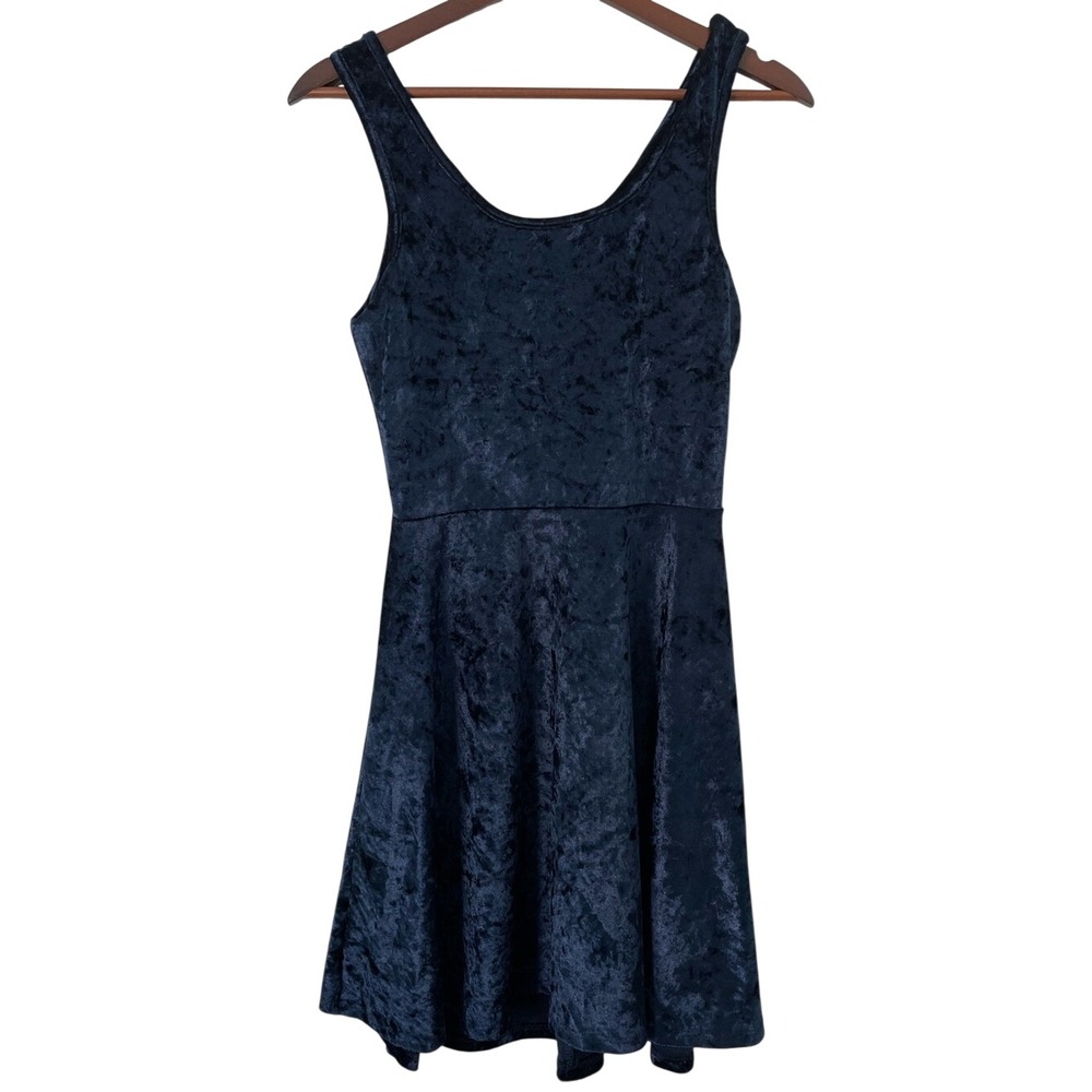 Vintage dELiA*s Dress S Navy Crushed Velvet Skater 90s Y2K Indie Sleaze USA Made